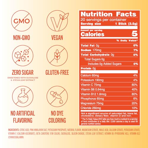 Image of TREVI Electrolytes Powder Packets, Sugar Free Hydration, Orange 20 Pack