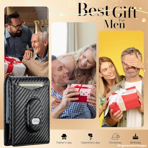 Image of furid Men Wallet for Samsung Galaxy SmartTag2: Slim Minimalist Wallet Compatible with Samsung Tracker Tag - RFID Blocking Wallet with 2 ID Window Carbon Fiber
