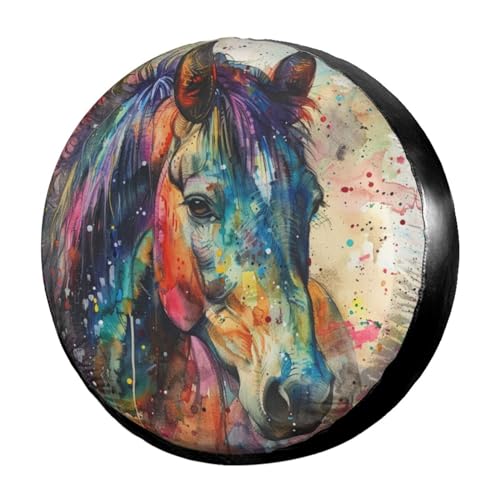 Image of Delerain Colorful Horse Watercolor Spare Tire Cover Wheel Protectors Sun Protector Waterproof for Trailer RV SUV Truck and Many Vehicle(16 Inch for Diameter 29 inch-31 inch)