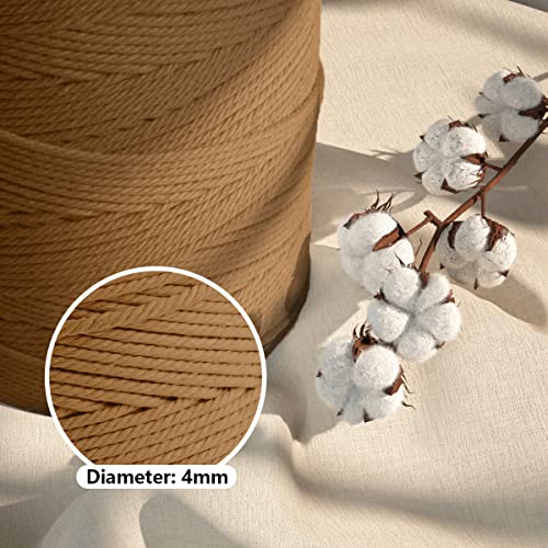 Image of ZUEXT Macrame Cord, Caramel, 4mm x 547yds Cotton String Macrame Yarn | Natural Handmade, 4 Strands Twisted Cotton Rope, for Craft Wall Hanging Weaving Tapestry Dream Catchers Hanger DIY Gift, 500m