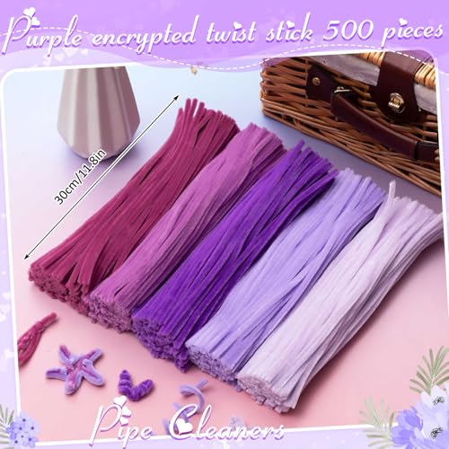 Image of Peryiter 500pcs Pipe Cleaner Craft Pack, Light Purple, 12 Inch