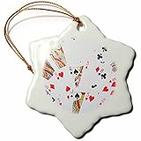 3dRose LLC ORN_112895_1 Porcelain Snowflake Ornament, 3-Inch, Playing Cards Photography-Deck of Cards for Poker Bridge and Other Card Games