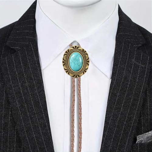 Image of GelConnie Native American Bolo Tie Rodeo Cowboy Leather Necktie Western Necklace Costume Accessories for Men,Women