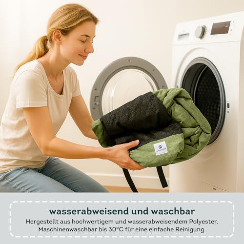 Wanderpfote Hundedecke für Unterwegs, 75 x 50cm – Waschbar, Orthopädisch, Wasserdicht – Hochwertiges Design – Hundedecke Outdoor, Hundematte Auto (Grün, Größe M)