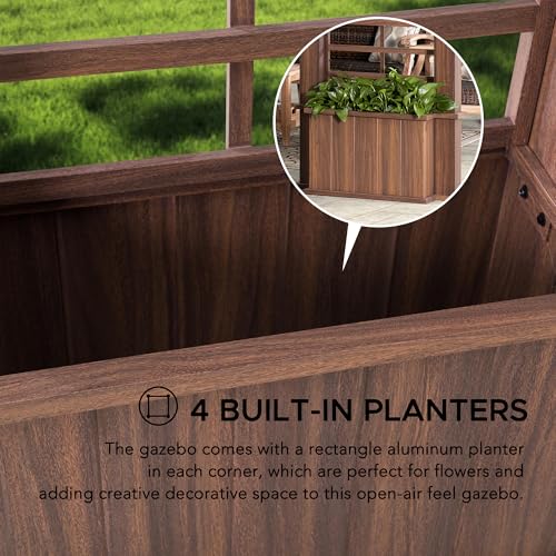 SUNJOY 13 x 15 ft. Hardtop Gazebo Outdoor Aluminum Framed Black Steel Roof Gazebo Backyard with Planters and Ceiling Hook - Image 6