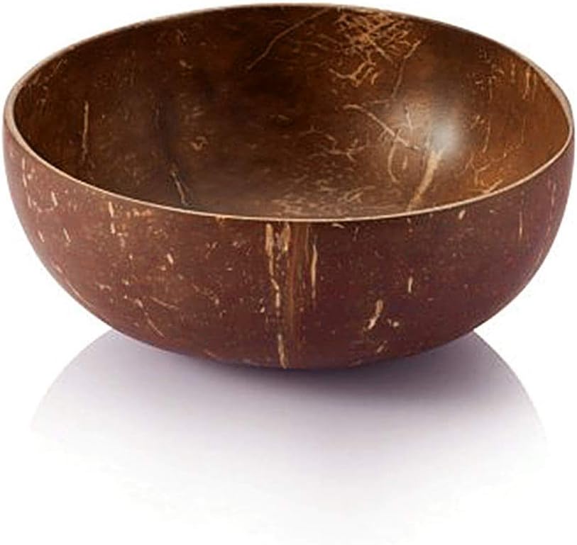 Natural Smoothie Coconut Bowls, Fruit Salad Bowl, Polished with Coconut Oil, Durable, Lightweight, Useful, Large Wooden Serving Bowl for Salads, Breakfast, Decoration, Vegan Organic Friendly