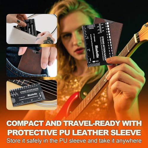 string action gauge ruler upgraded guitar string height gauge with inch amp metric scales guitar string setup tool and accessory for electric acoustic bass and luthier use - etched black edition