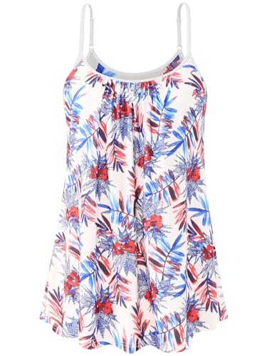 Image of Air Curvey Camisole for Women Bulid in Bra Casual Flowy Cami Adjustable Spaghetti Strap Tank Top Pleated Loose Fit S-XXXXL