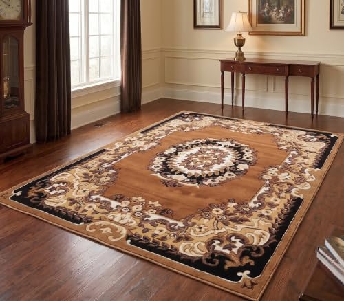 Image of SABIRA Carpet(Size-150x200Cm / 60x78 in) Modern Floral Area Rug Large Carpet for Living Room, Bedroom & Dining Room, Washable, Non-Slip, Gold Color