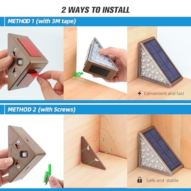 NIORSUN Solar Step Lights Outdoor Step Lights Solar Stair Light Warm White Brown