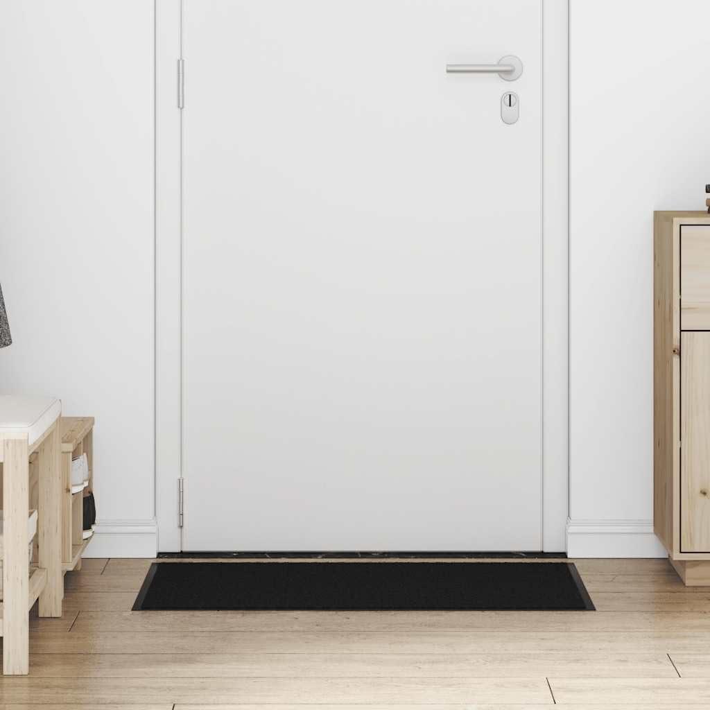 Felpudo negro 60 x 90 cm de polipropileno resistente con parte trasera de PVC antideslizante para entrada, pasillo, pasillo, terraza e interior y exterior