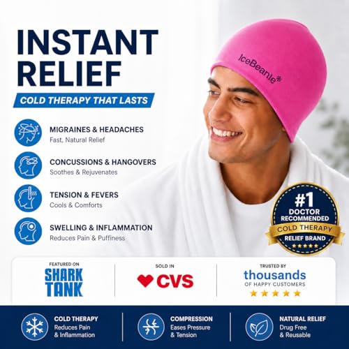 Image of IceBeanie Migraine Relief Cap, As Seen on Shark Tank, Soft & Stretchy Gel Tension Headache Relief Cap, Extended Cooling Hangover Ice Hat, Odorless Head Wrap Ice Pack Wrap, Headache Migraine Mask