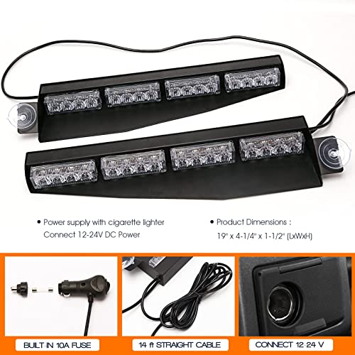 Booyu 32 Led Visor Emergency Strobe Light Bar W/Digital Display Controller, Interior Front Windshield Dash Mount Warning Flashing Lights For Funeral Escort Vehicles Trucks Car (Purple/White, 2W/Leds) #TOP5