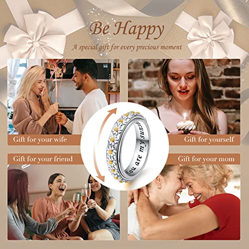 Ladytree Daisy Anxiety Relieve Spinner Rings You Are My Sunshine Flower Fidget Ring Sterling Silver ADHD Stress Relieving Ring for Women4