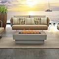 BAIDE HOME Outdoor Low Profile Fire Table, 48-inch Rectangle Propane Gas Fire Pit Table, 50,000 BTU Modern Firepit w/Lid, Fire Glass, Cover, Pre-Attached 10ft Propane Hose, Flint Gray