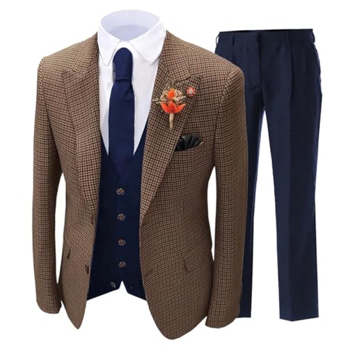 Orange Men Suit 3 Piece Version Slim Fitting Plaid Stripes Suitable for Wedding Banquets Jacket Vest and Pants4