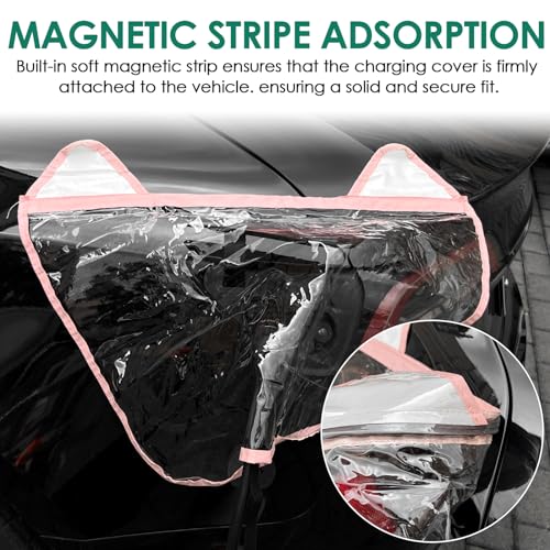 Image of Charger Rainproof Cover Compatible with Tesla Model Y 3 X S Cybertruck Charging Port Outdoor Cover Exterior Accessories All Weather Protection Decal Rain Snow Sun Covers with Magnetic (Pink)