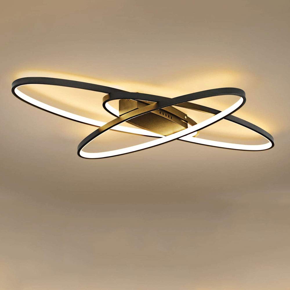 68W 5100LM Modern Chic LED Dining Room Ceiling Light Metal Acrylic Ceiling Lamp Contemporary Flush Mount Living Room Table Bedroom Lighting Fixture, Creative 3-Oval Design Chandeliers,L95*W65cm,Black