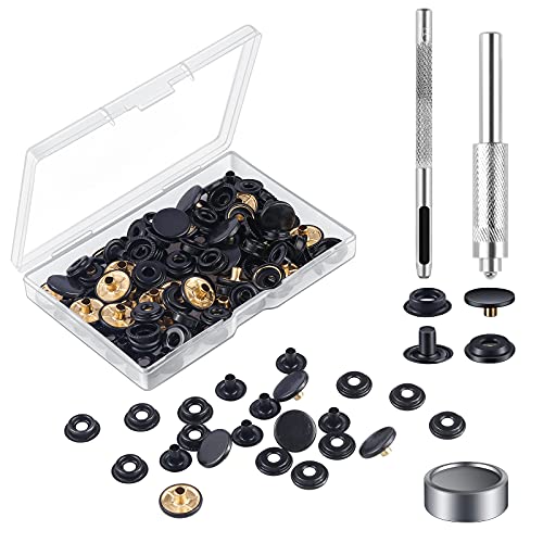 MSDADA-Set de 37 Pcs Boutons Pression en Métal, Boutons Pressions Metalliques avec 3 Outils de Fermeture à Bouton, Boutons Pression Set Pour Vêtements en Cuir,Artisanat,Portefeuille,Sac à Main (Noir) Cover