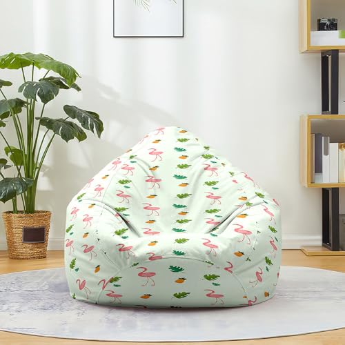 Hiseng Funda de puf, Sillón de Pera sin Relleno,Sofa Puff Gaming Salon Funda Moderno Sin Relleno para Niños y Adultos, Bean Bag con Asa para Salón, Dormitorio (Flamenco Rosa 3,100x120cm)