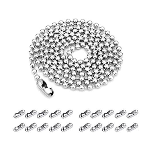 Chaîne à Rouleaux Perlée, Chaîne de Boule Acier Inoxydable, 10 Mètres 2.4 mm de Diamètre de Chaîne Boule, Chaîne à Rouleaux Perlée avec 20 Connecteurs Correspondants, Pour Fabrication de Bijoux