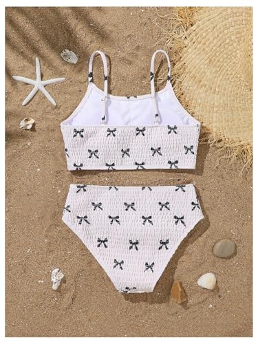 Milumia Girl's 2 Piece Bikini Set Textured Bow Knot Spaghetti Strap Bathing Suits2