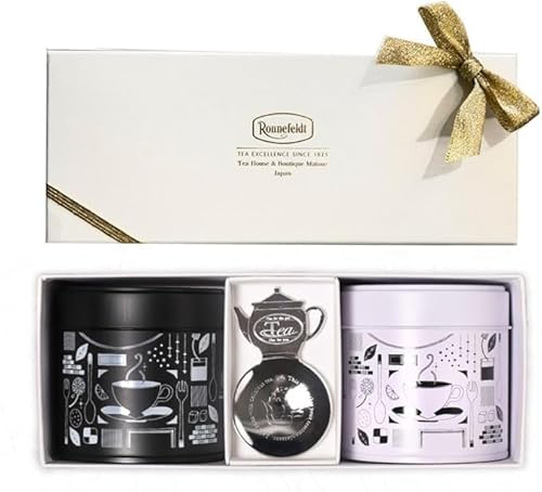 ロンネフェルト 紅茶 ギフト おしゃれ 高級 缶 缶入り 可愛い お祝い 贈り物 妊娠 出産 プレゼント 茶葉 フレーバーティー ハーブティー ノンカフェイン ピーチガーデン ルイボスレモン 【茶葉2種入り紅茶缶とティースプーンのギフトセット】(オールノン