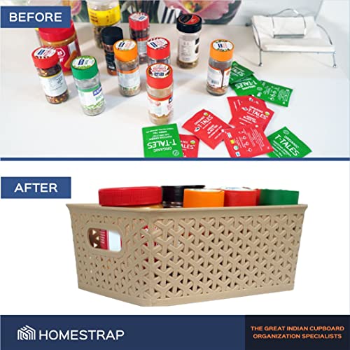 Image of Homestrap Set Of 3 Plastic Storage Organizers /Baskets With Lid For Kitchen, Clothes, Multipurpose Vegetables, Toys, Books, Office, Stationery, Wardrobe(Small, Medium, Large | Biscuit)