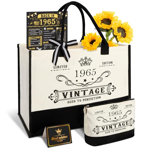 Presentes de aniversário de 60 anos para mulheres, bolsa de lona, equipamento de viagem, presentes exclusivos de 60 anos para esposa, irmã, mãe, tia, amigas, ela, bolsa vintage de 1965, bolsa de