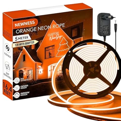 Image of NEWNESS 13.2 Feet Orange Neon LED Strip Light | IP65 Waterproof Indoor Outdoor Flexible Silicone Rope Light with 12V Adapter for Home Decor