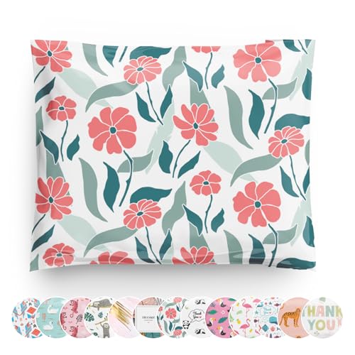 Poly Mailers 10x13 100 Pack | Self-Sealing Shipping Bags Envelopes for Small Business | Waterproof Durable Packaging | Floral | Pink Green Palm | à la mode Mailers