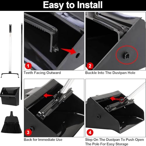 Image of Mumufy 5 Set Lobby Dustpan with Broom Set Lobby Upright Dust Pan and Broom with Long Handle Heavy Duty Commercial Dustpan Combo for Restaurants Kitchen Office Home
