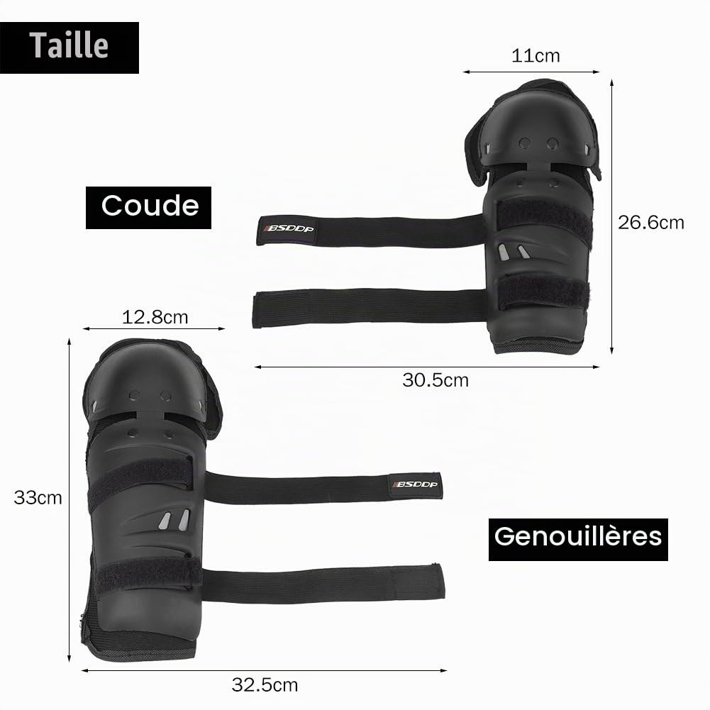 Genouillères et Coudières pour Moto, 4 Pièces, Genouillères, Coudières et Protège-Poignets, équipement de Protection pour Le Patinage, Le Skateboard, L'équitation et la Montagne