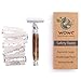 Wowe Lifestyle Double Edged Safety Razor with Long Natural Bamboo Wood Handle, Experience A Better Shave, Includes 5 Blades, Eco Friendly Grooming for Men and Women… (Silver)