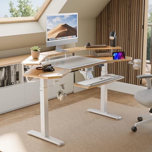 Image of EUREKA ERGONOMIC Solid Wood Top Gaming Desk with Keyboard Tray, 72 inch Wing Shaped Music Studio Table with LED Shelves, Heavy Duty Gaming Recording Live Stream Desk, Cable Slot Design