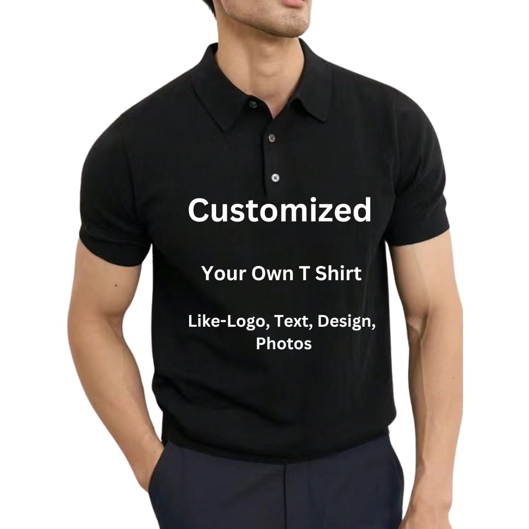 custom Fratte - Customized & Personalized Collar T-Shirt with Logo, Photo, Company Name, Text. Customized Polo T-Shirt for Men & Women. Colour- Black, White, Nevi Blu & Grey.-picture-24