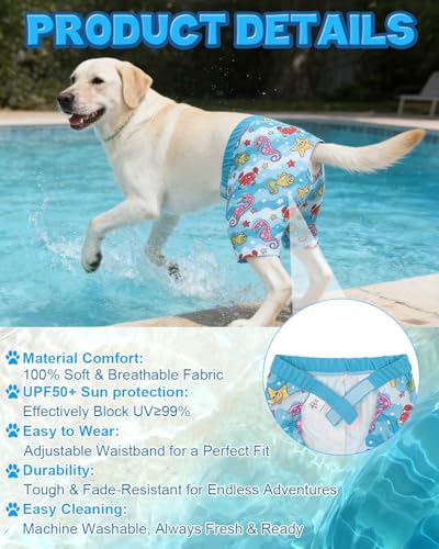 Image of CuteBone Dog Swim Trunks Swimsuit Durable & Comfortable - Quick-Dry, Adjustable Waistband Shorts, UV Protection Bikini- Perfect for Beach, Pool & Outdoor Fun, Dinos DST13M
