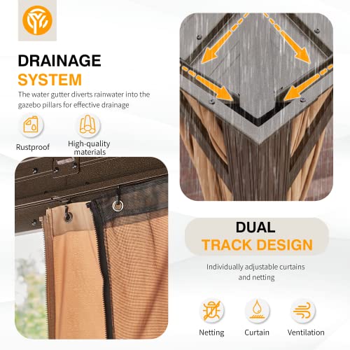 YOLENY 12'x20' Hardtop Gazebo with Galvanized Steel Double Roof, Pergolas Aluminum Frame, Netting and Curtains Included, Metal Outdoor Gazebos for Garden, Patios, Lawns, Parties