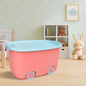 PARASNATH Rolling Storage Container Box (PinkBlue Colour)- 25 Litre Super Large With Wheels Size (50X33X26 cm) Launch Offer Actual Price 1499, Polypropylene, Plastic, Rectangular