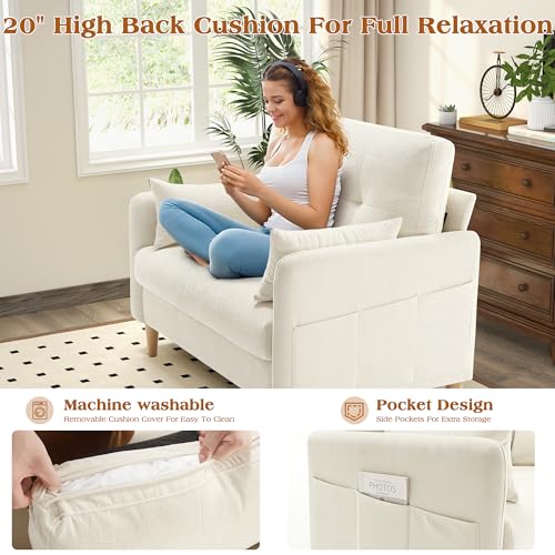 Image of Hanherry Loveseat Sofa, 47 inch Small Couch for Living Room, Comfy Chenille Fabric Love Seat for Bedroom withThrow Pillow,Removable Cushion Cover,Couches for Small Space,Apartment,Dorm