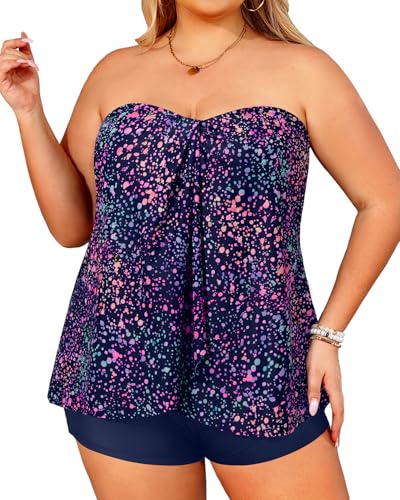 Image of Daci Plus Size Bandeau Tankini Swimsuit for Women 2 Piece Halter Swim Top with Shorts Tummy Control Bathing Suits