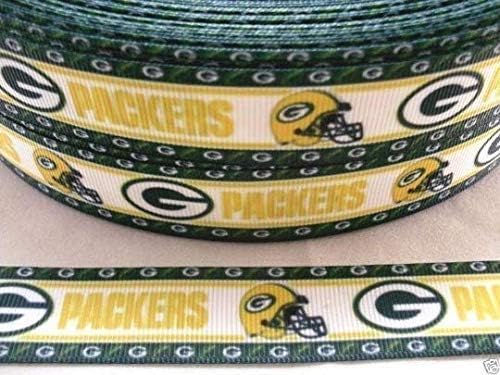 Grosgrain Ribbon 5/8 Football Sports Green Printed Per Yard