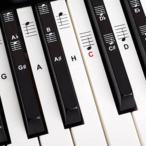 Belfort® Piano + autocollant pour clavier pour 49 | 61 | 76 | 88 touches + eBook gratuit - Kit piano autocollant complet pour touches noires + blanches | C-D-E-F-G-A-H | instructions allemand