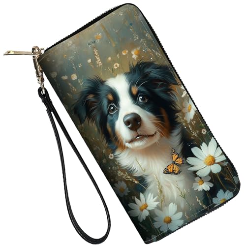 Image of RFID Blocking Leather Wallet for Women - Large Capacity Zip Around Clutch with 8 Card Slots,5 Cash Pockets & Coin Zipper,Cute Dog