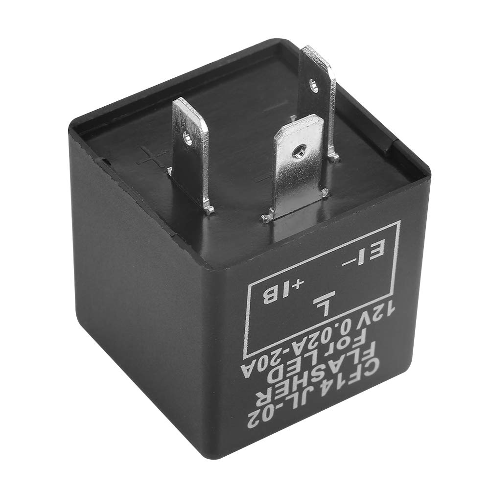 Flasher Relay, CF14 JL-02 3-Pin 12V LED Flasher Flash Relay 0.02A-20A for Turn Signal Light Hyper Flash Fix - Waterproof, Dustproof, Long Life (Black)