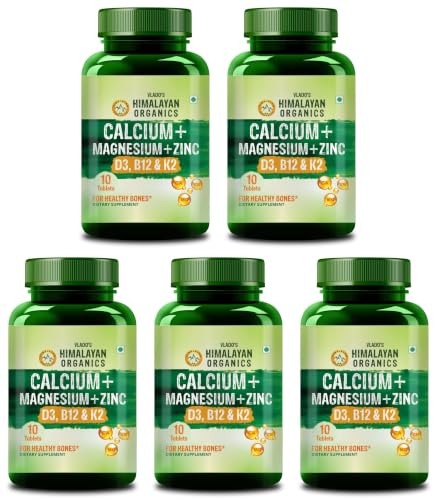 Image of Himalayan Organics Calcium Magnesium Zinc Complex with Vitamin D3, B12 & K2 | Advanced Joint, Muscle, Bone Strength & Enhanced Mineral Absorption Support for Men & Women | 10 Tablets, Pack of 5
