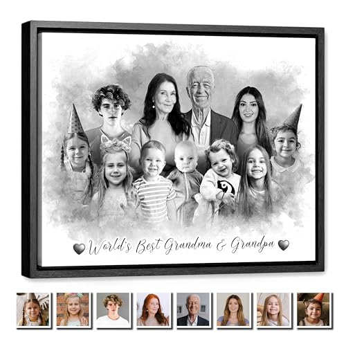 Custom Black & White Watercolour Portrait – Personalised Family Art Print from Photo, Custom Canvas Keepsake, Emotional Home Decor for Family, Anniversary or Memory Wall Display