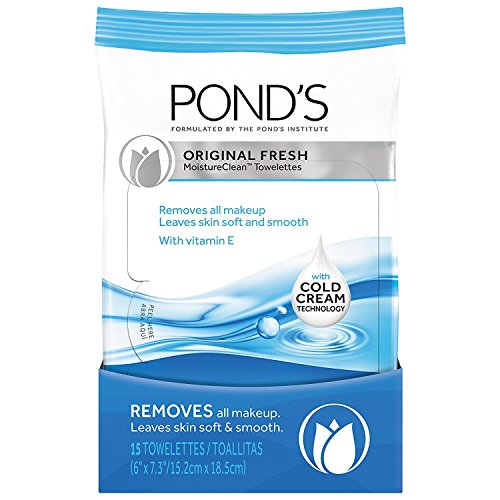 Pond's MoistureClean Towelettes, Original Fresh Makeup Remover Wipes with Vitamin E 15 ea (Pack of 2)