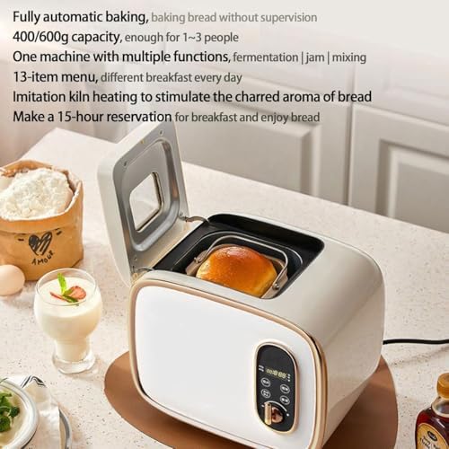 Fabricante de Pan 600g con 13 presets, Temporizador de retardo 15H, Mantener la función Caliente para los panes Frescos.Automatice el Amasado y la cocción.Sartén Antiadherente de Limpieza fácil.Ideal
