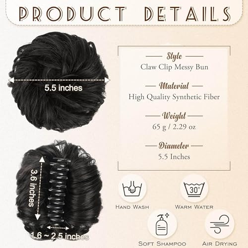 Image of Curated Cart Claw Clip Messy Bun Hair Piece Natural-Looking Hair Extension for Women and Girls Easy-To-Wear Volumizing Hair Bun Lightweight Synthetic Fiber Hairpiece for All Occasions Stylish Updo